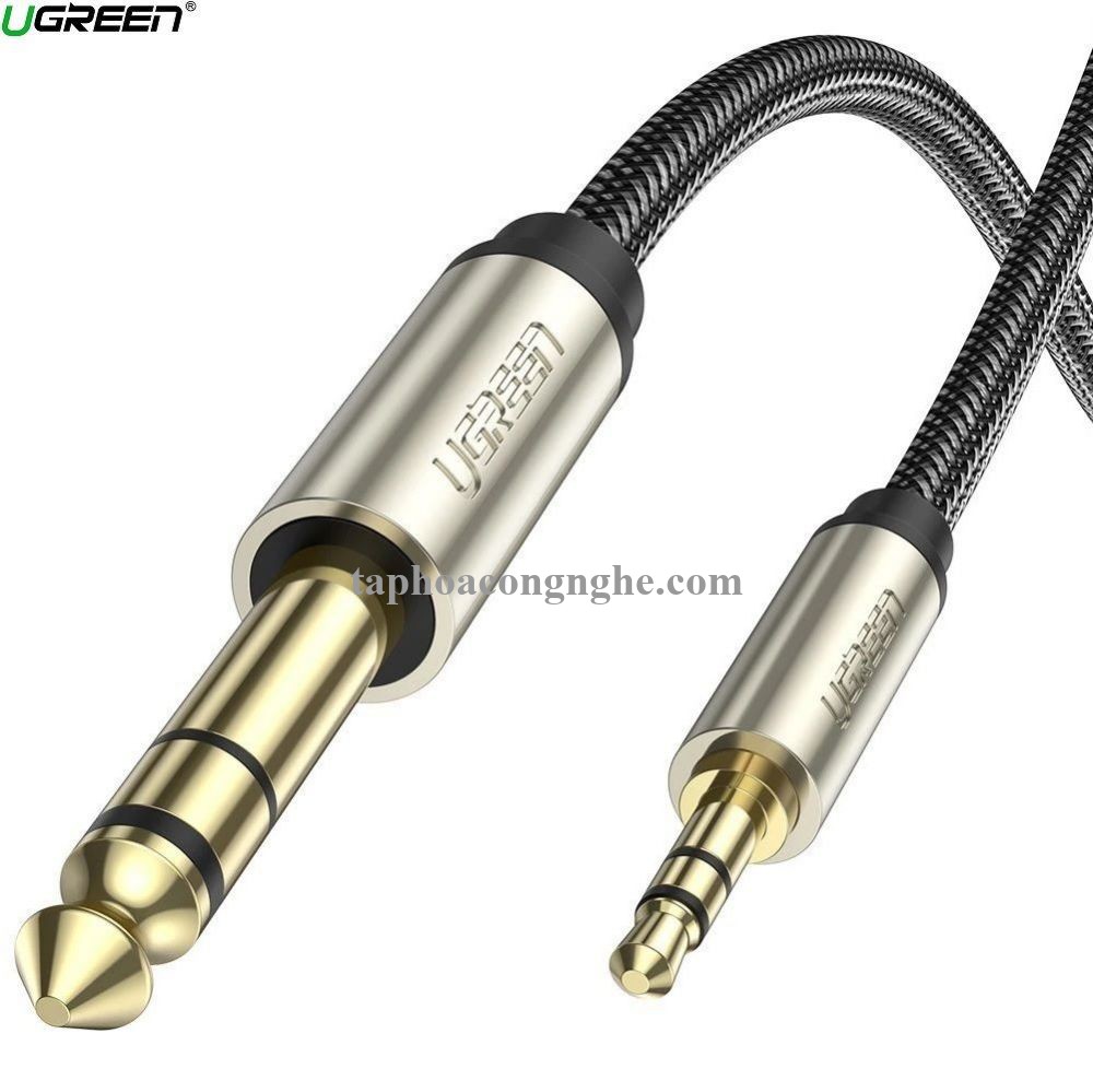 Ugreen 10630 5M màu xám đen cáp 3.5mm TRS ra 6.35mm TS Stereo Pro Audio mạ vàng 24K AV127 30010630